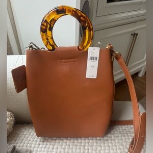 Anthropologie Brown Shoulder Bag with Tortoise Handles